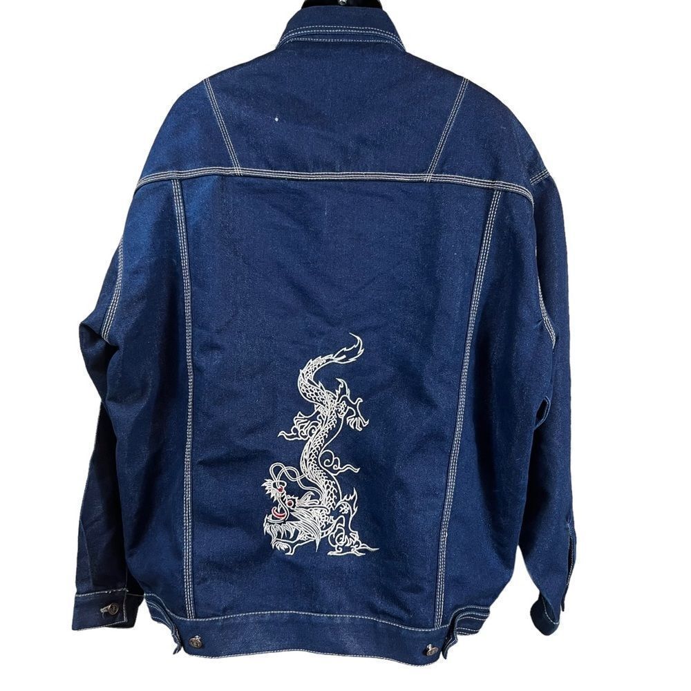 Vintage 90’s Brooklyn Xpress Tribal Dragon Embroidered  Denim Jacket